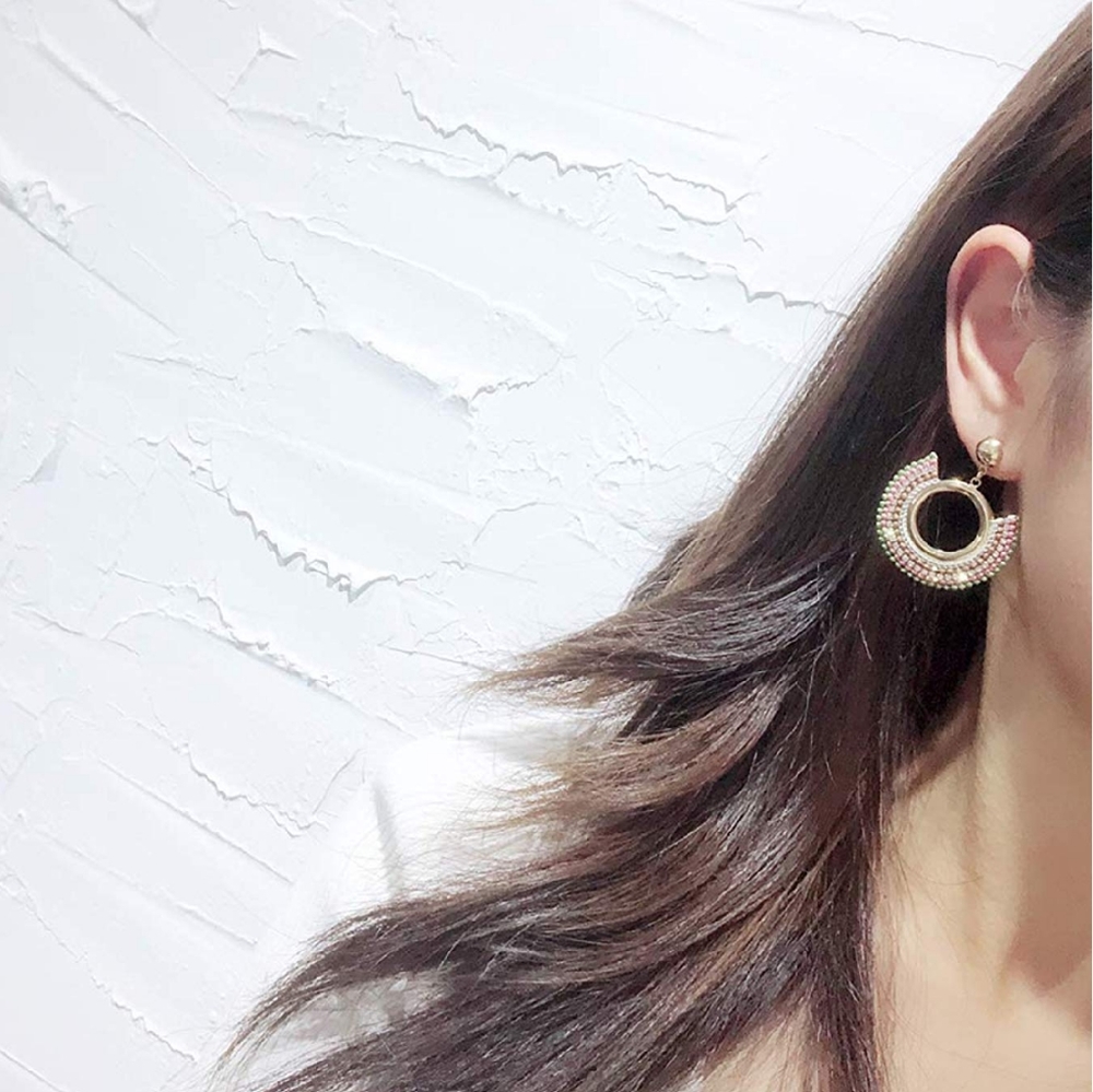 Womens Round Hoop Embellished Drop Earrings Gold - Picture 2 of 5